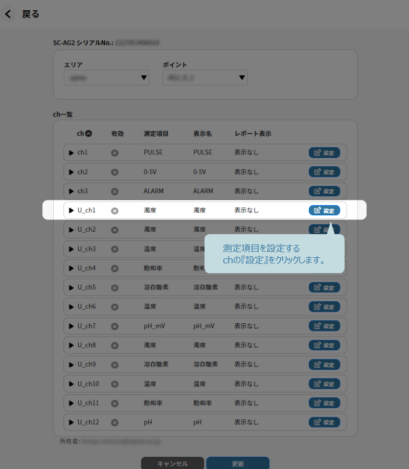 測定項目を設定するchの設定をクリック
