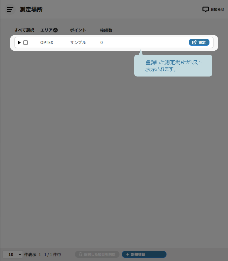 WATER it DMS 測定場所リスト画面