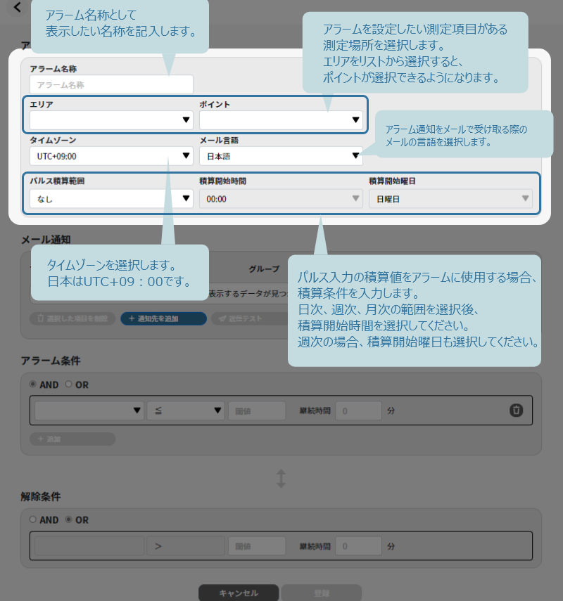 アラーム設定方法