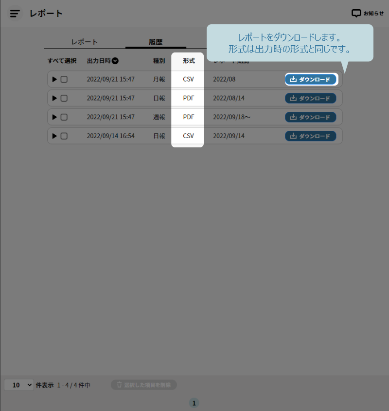 レポート（PDF形式）のダウンロード