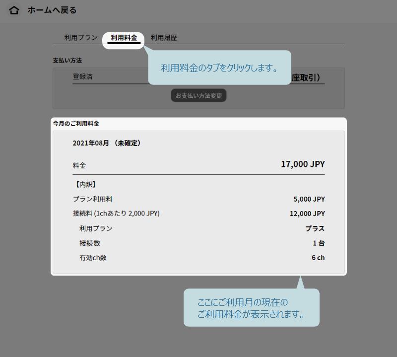 利用料金タブをクリック