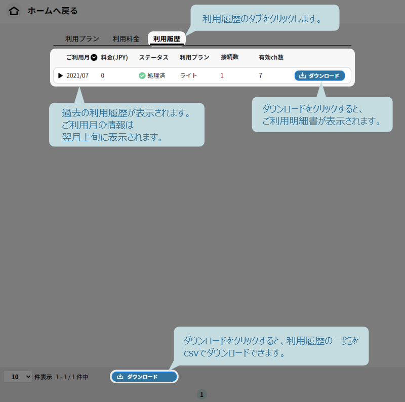 利用履歴タブ