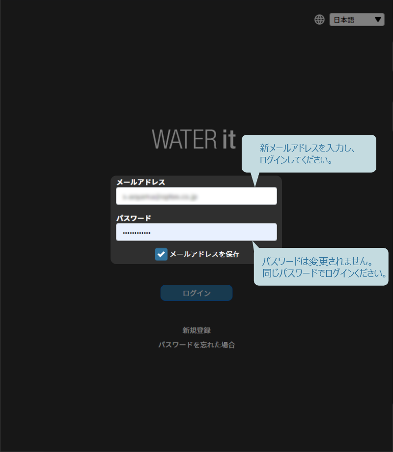 新メールアドレスでログイン